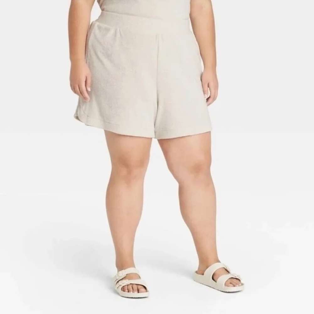 a new day Mid-Rise Terry Fabric Cream Shorts